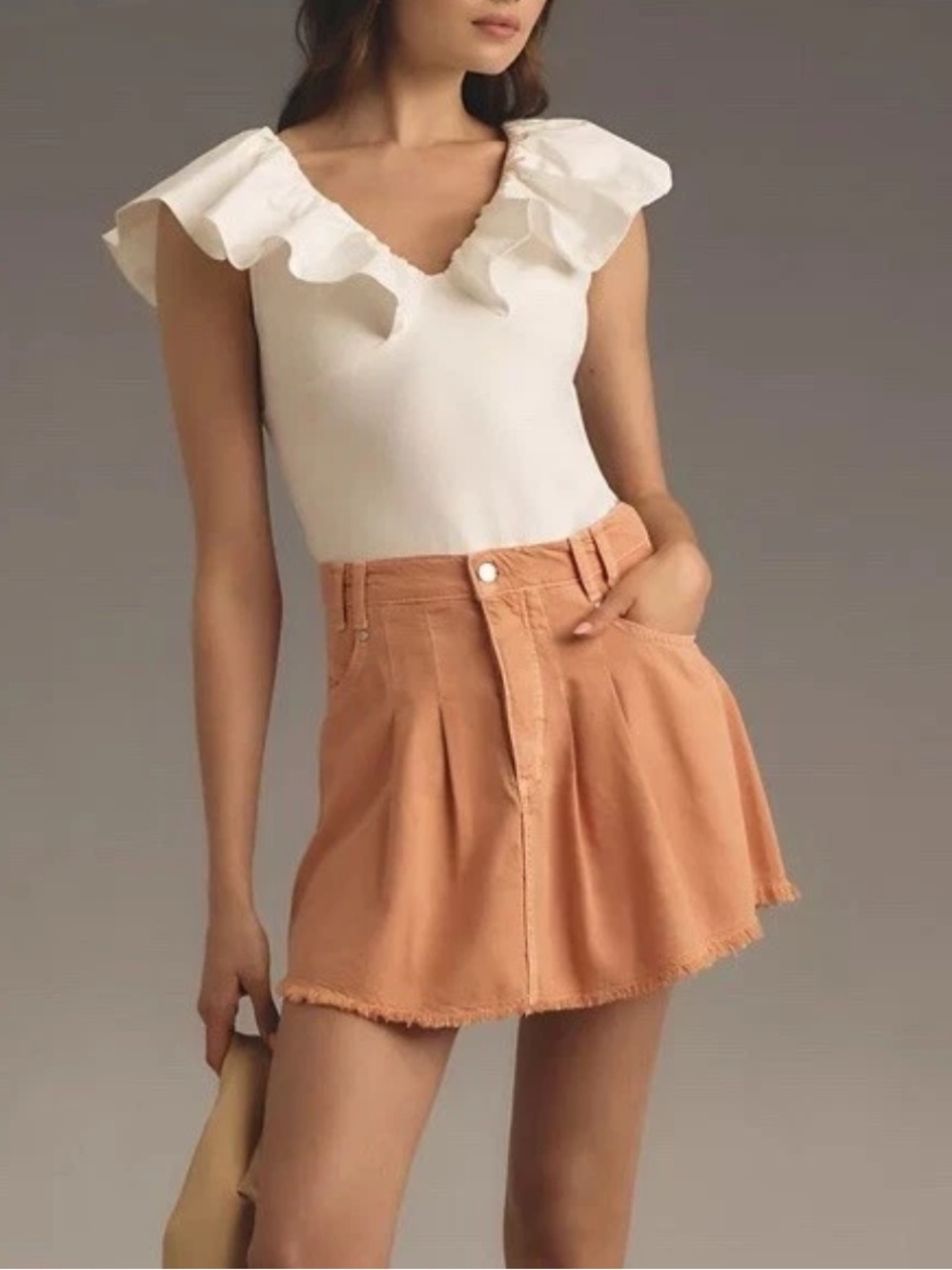 Pilcro Anthropologie Pleated Micro Denim Skirt in Orange Rose Size 0